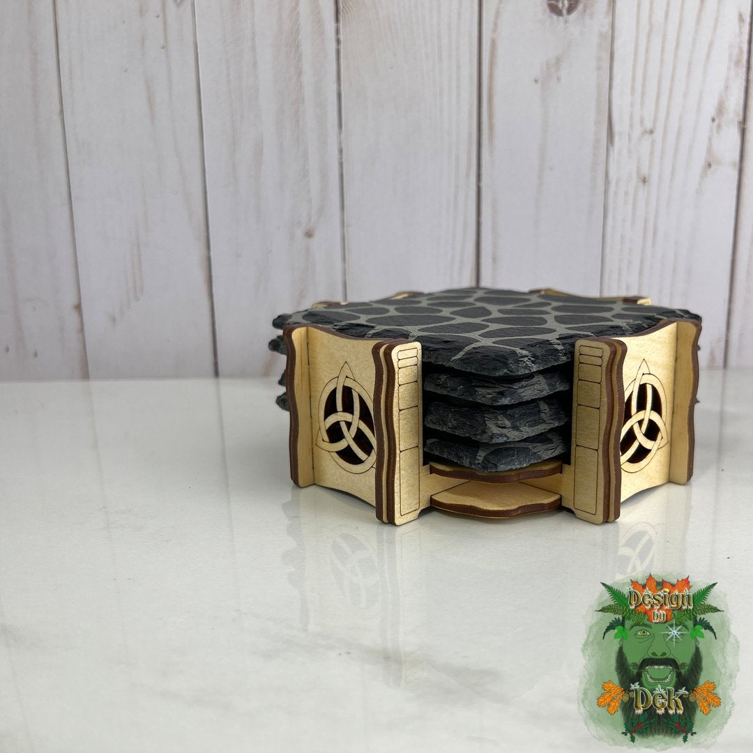 Slate Coaster Set - "Cobblestone" (Set of four, w/optional decorative birch holder)
