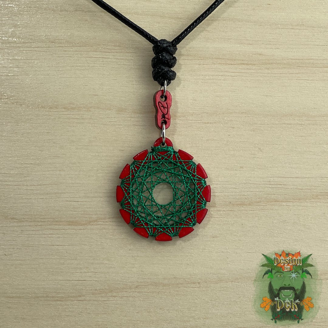 Adjustable Cord Necklace with Birch Wood Pendant (Round String Art Mandala - Med) (Various Colors)