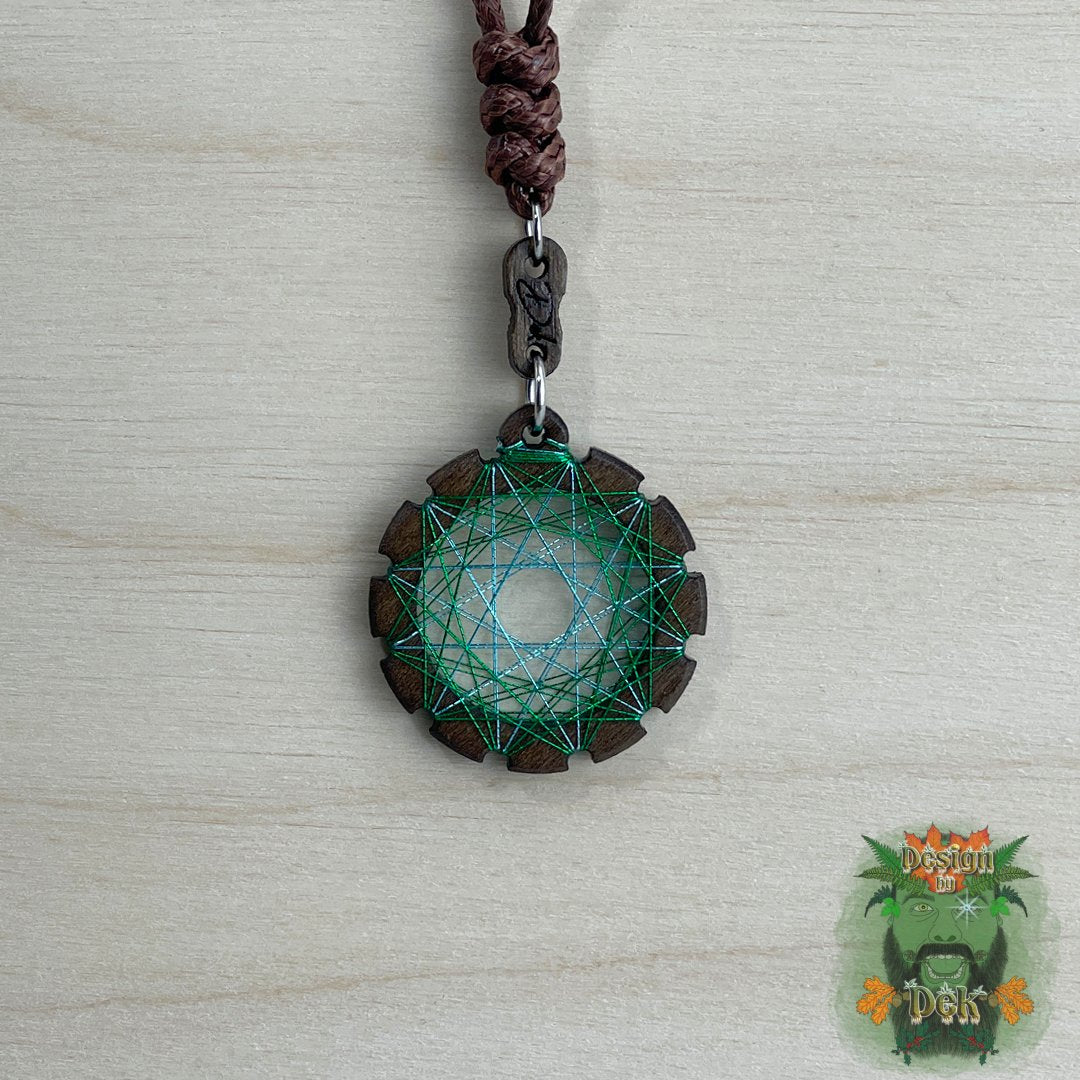 Adjustable Cord Necklace with Birch Wood Pendant (Round String Art Mandala - Fine) (Various Colors)
