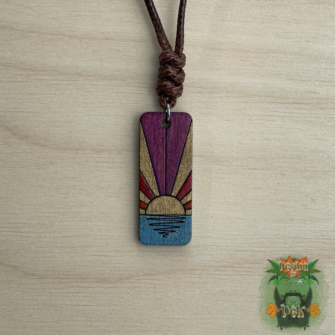 Adjustable Cord Necklace with Wooden Pendant (Sun Strip)