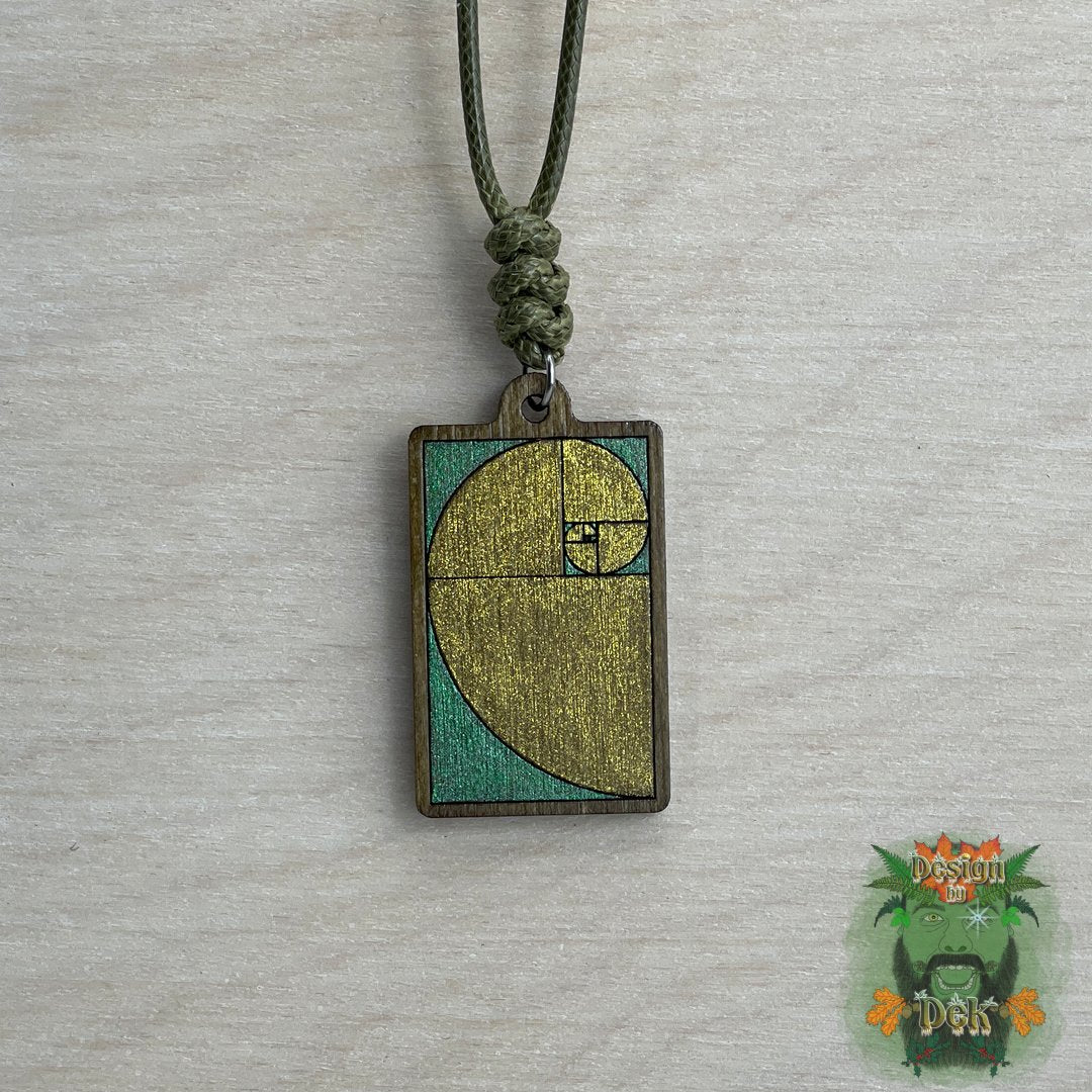 Adjustable Cord Necklace with Wooden Pendant (Fibonacci Spiral)
