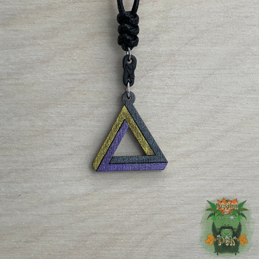 Adjustable Cord Necklace with Wooden Pendant (Impossible Triangle)
