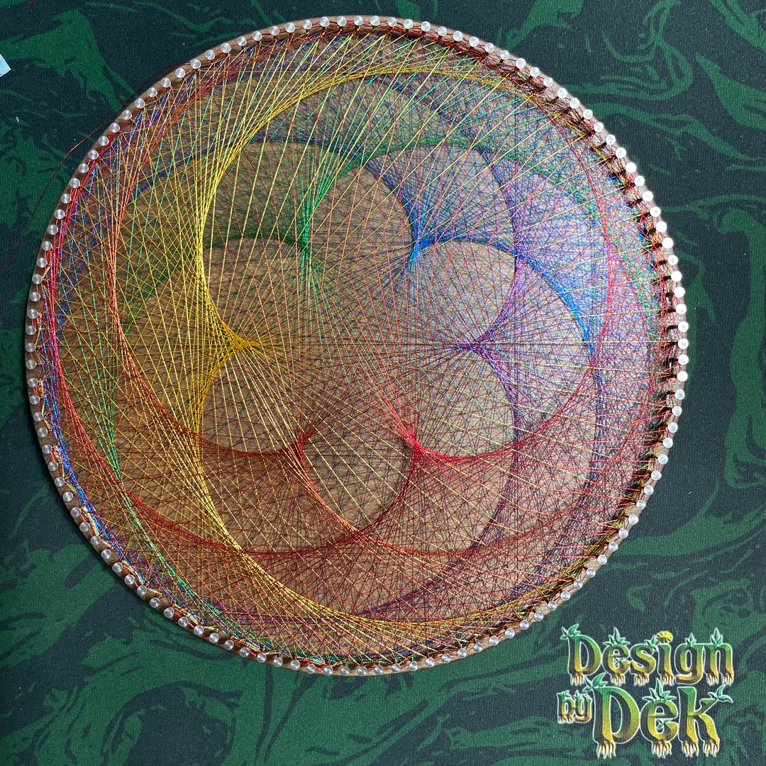 String Art - "120pt Circle - Rainbow Lily", Wooden Wall Decor