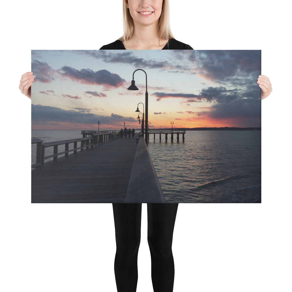 "Sunset at New Haven's Fort Hale Pier - Blue" (Canvas Print)