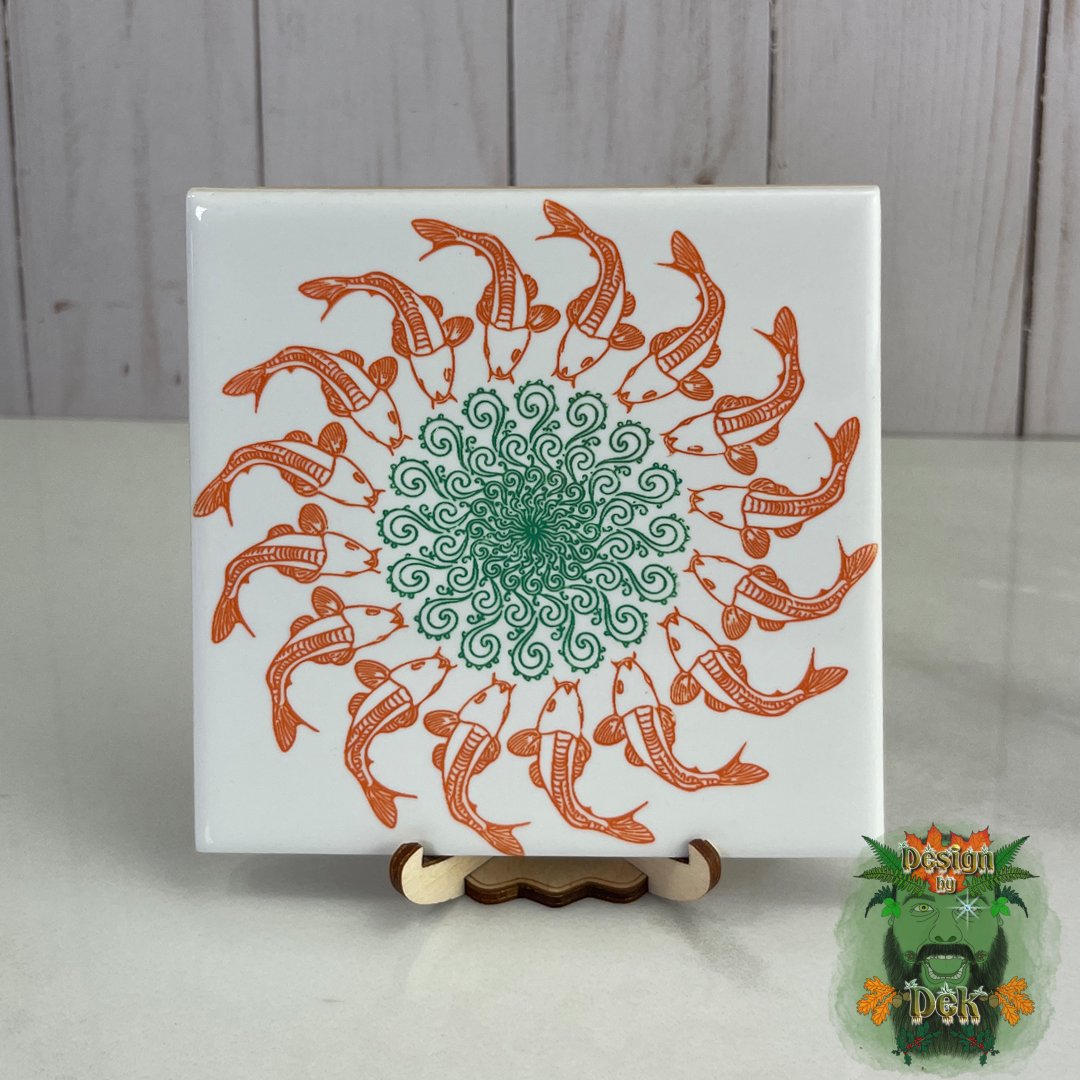 Ceramic Candle Plate - Koi Mandala