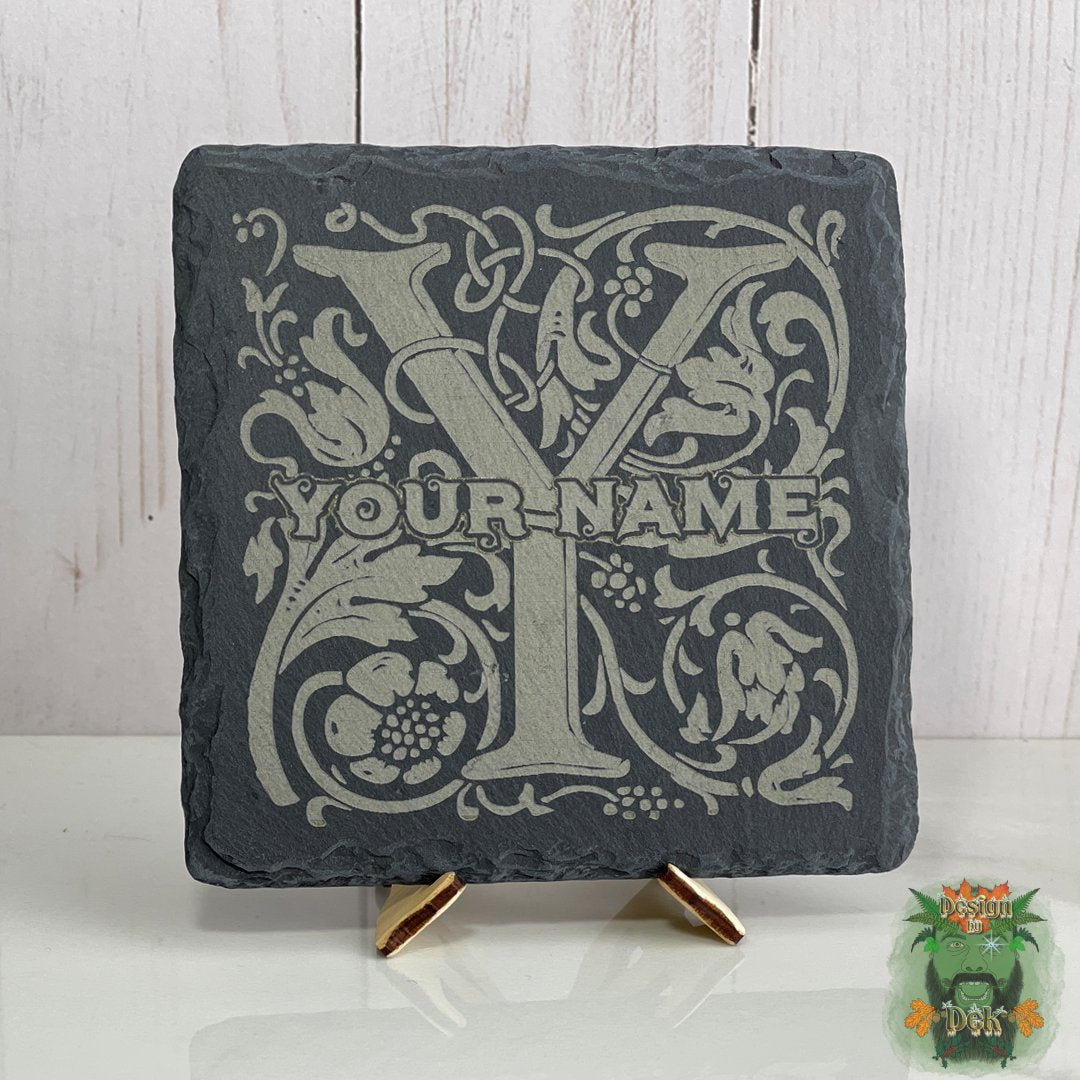 Slate Coaster Set - "Fancy Letter w/optional Monogram" (Set of four)