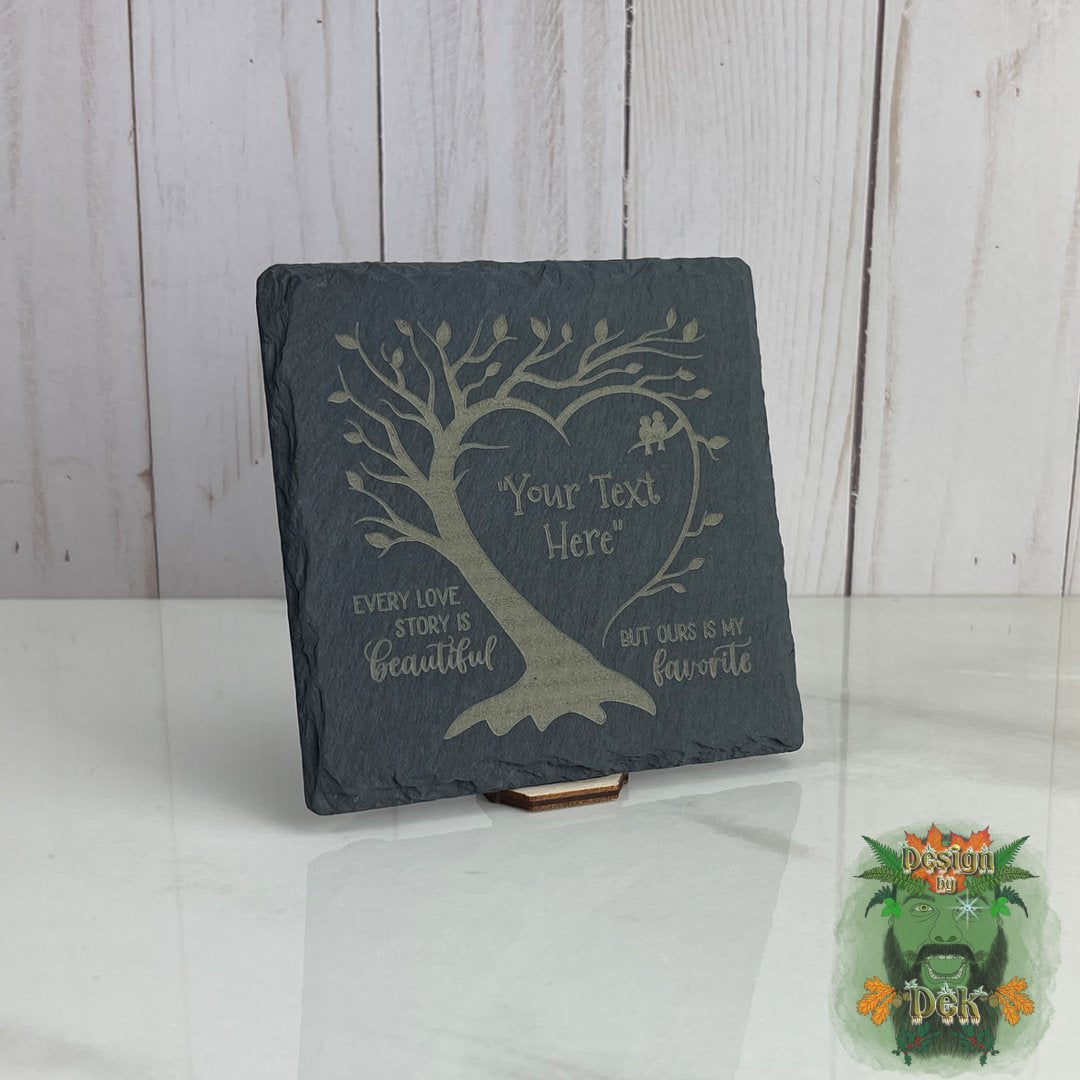 Slate Coaster Set - "Heart Tree" (Set of four)