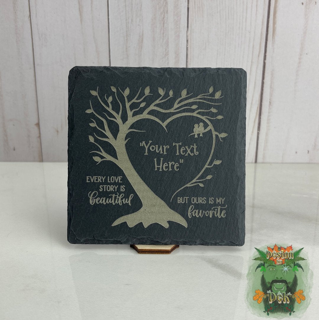 Slate Coaster Set - "Heart Tree" (Set of four)