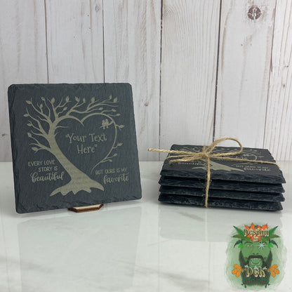 Slate Coaster Set - "Heart Tree" (Set of four)