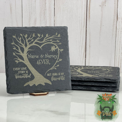 Slate Coaster Set - "Heart Tree" (Set of four)