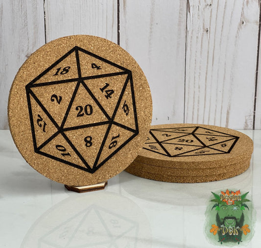 Cork Coasters - Round (Set of four, various designs w/optional decorative birch caddy)