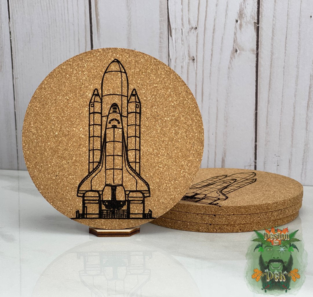 Cork Coasters - Round (Set of four, various designs w/optional decorative birch caddy)