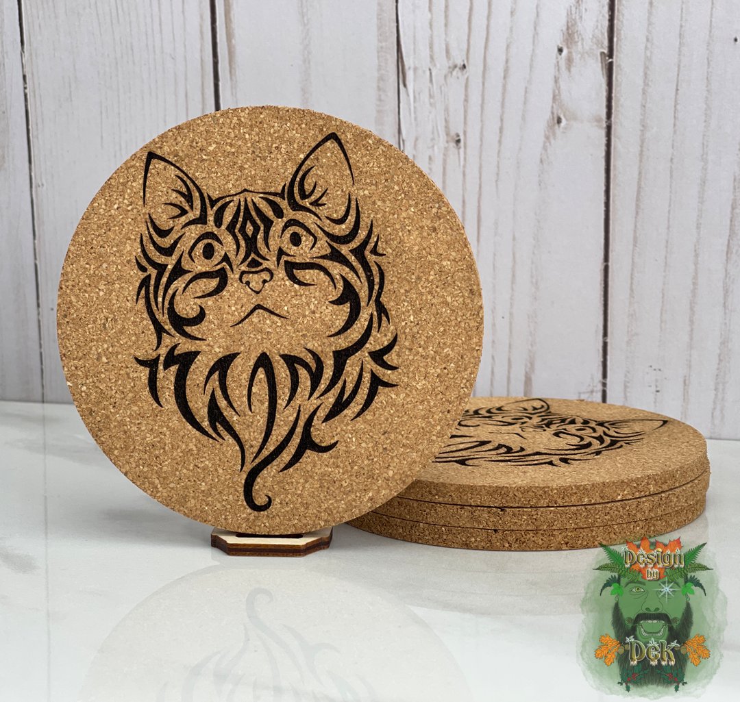 Cork Coasters - Round (Set of four, various designs w/optional decorative birch caddy)
