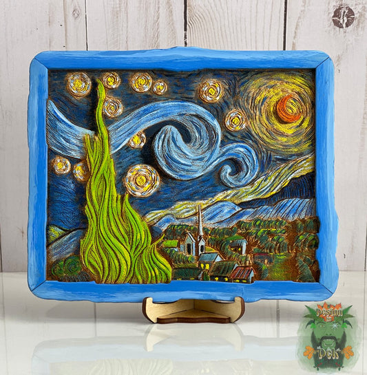 Framed wood engrave of Van Gogh's "The Starry Night" (Fred's Art Collab)