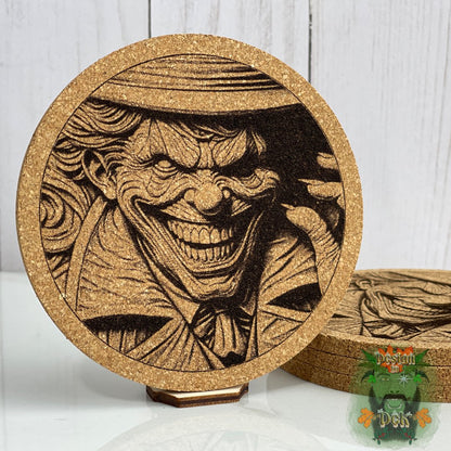 Cork Coasters - Round (Set of four, various designs w/optional decorative birch caddy)