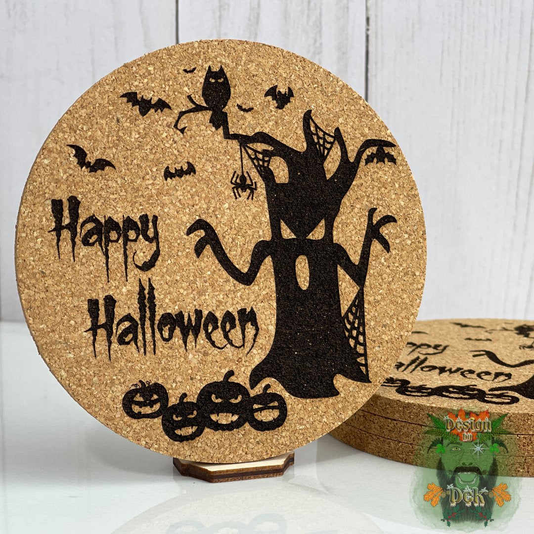 Cork Coasters - Round (Set of four, various designs w/optional decorative birch caddy)