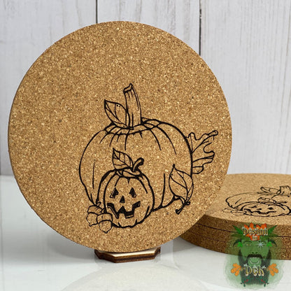 Cork Coasters - Round (Set of four, various designs w/optional decorative birch caddy)