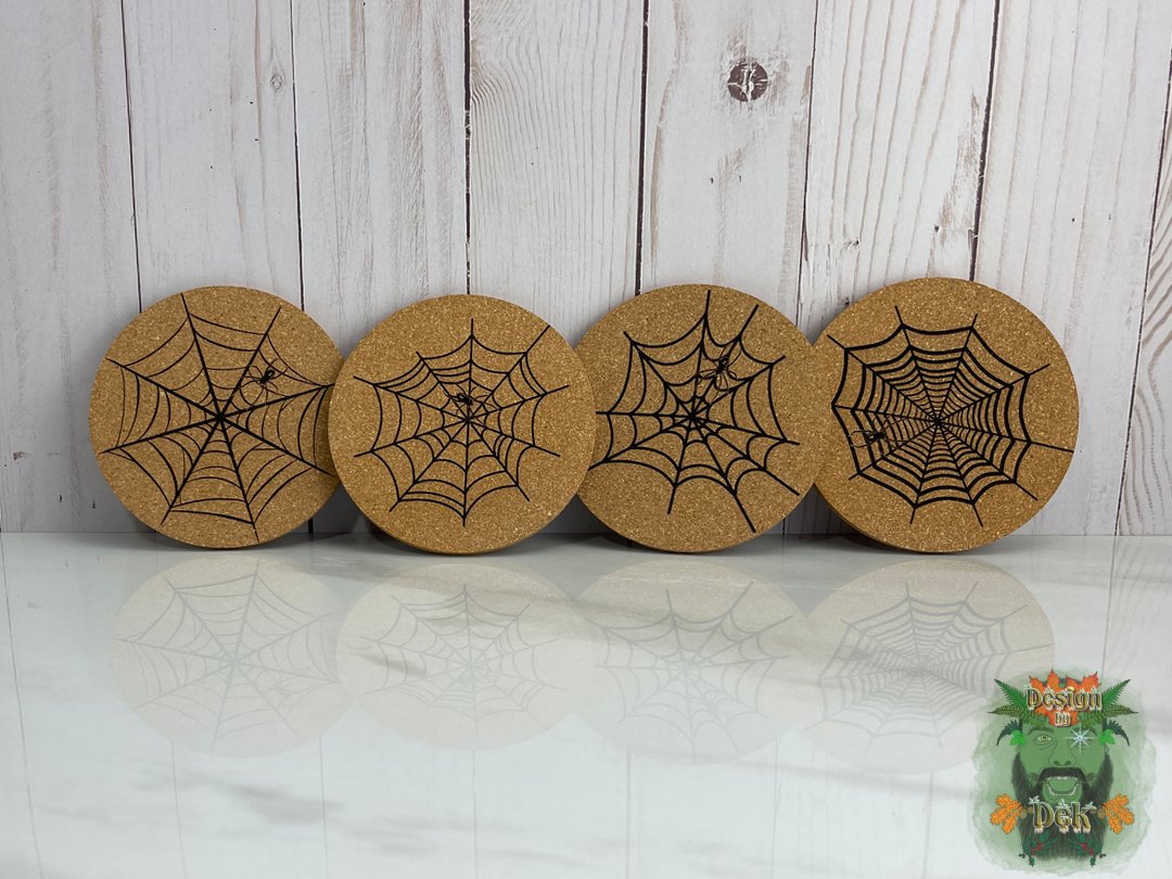 Cork Coasters - Round (Set of four, various designs w/optional decorative birch caddy)