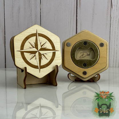 Wooden Hex-shaped bottle opener, refrigerator magnet