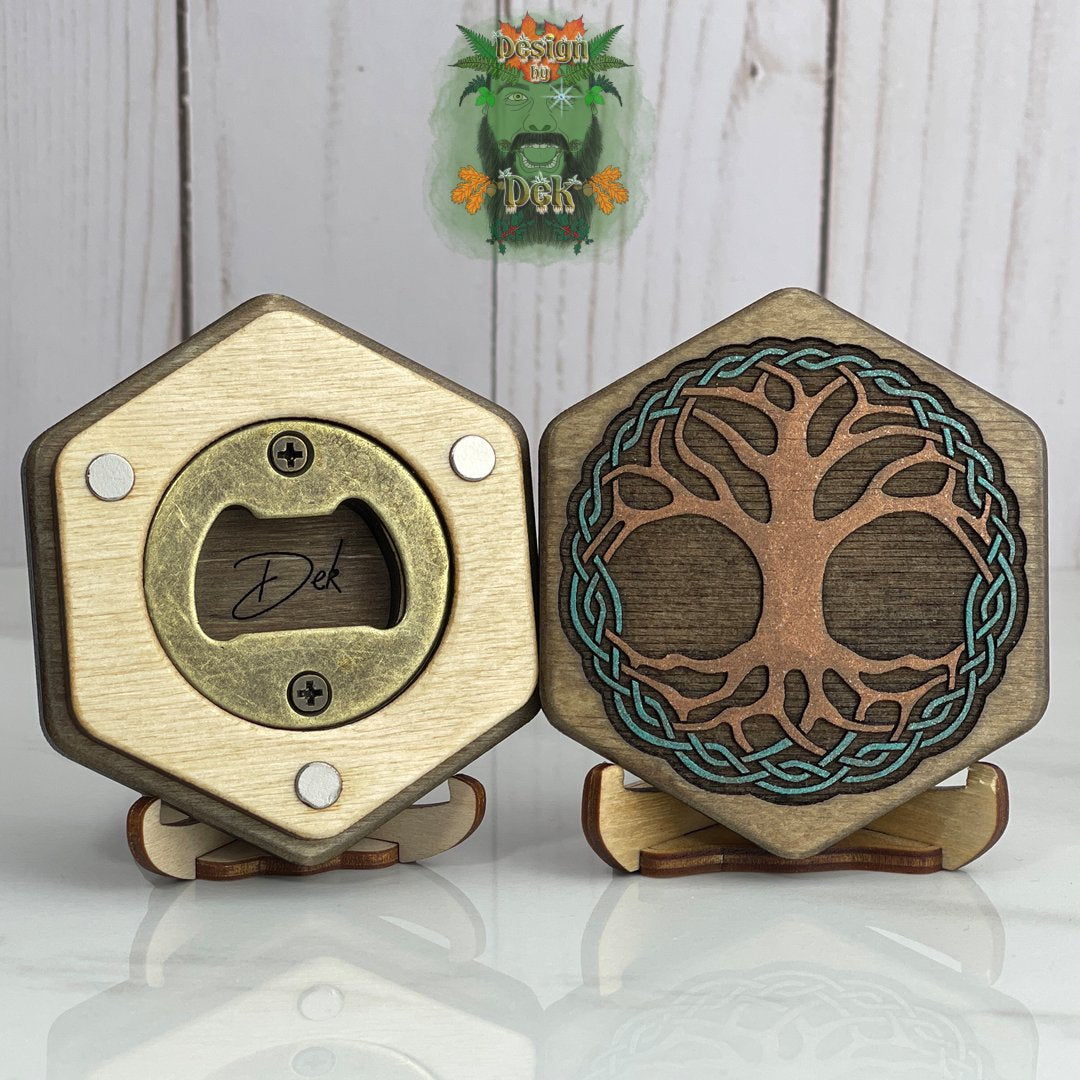 Wooden Hex-shaped bottle opener, refrigerator magnet