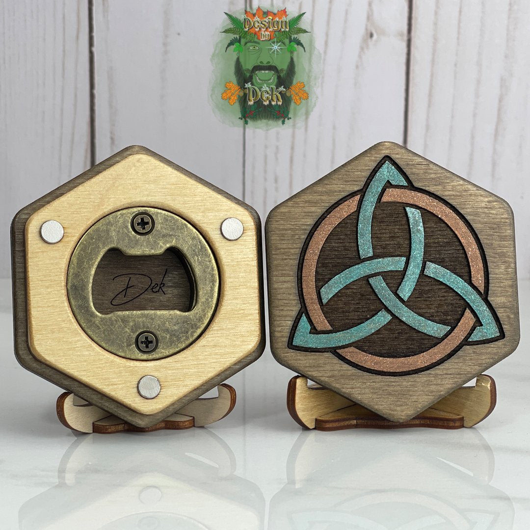 Wooden Hex-shaped bottle opener, refrigerator magnet
