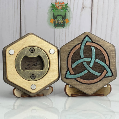 Wooden Hex-shaped bottle opener, refrigerator magnet