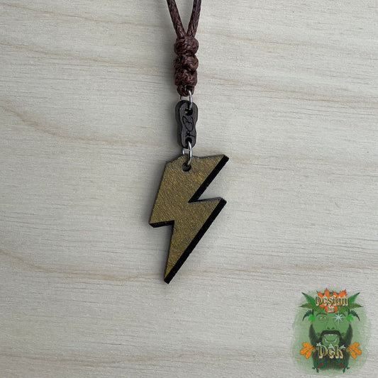 Adjustable Cord Necklace with Wooden Pendant (Lightning Bolt)