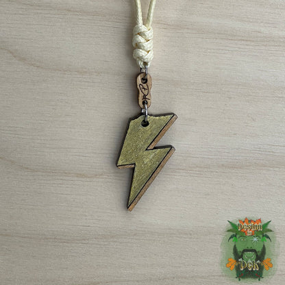 Adjustable Cord Necklace with Wooden Pendant (Lightning Bolt)