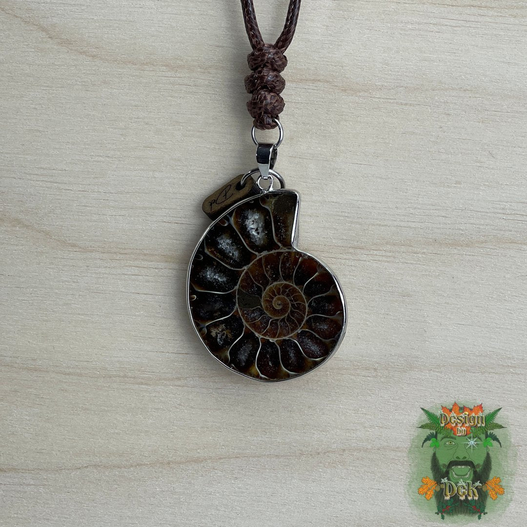 Ammonite Fossil Pendant with Adjustable Cord Necklace