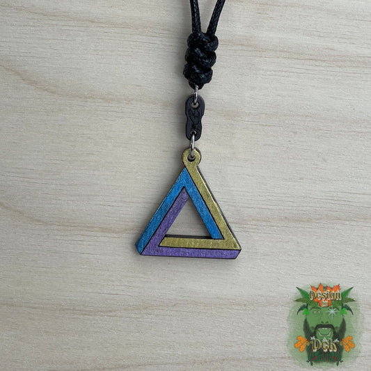 Adjustable Cord Necklace with Wooden Pendant (Impossible Triangle)