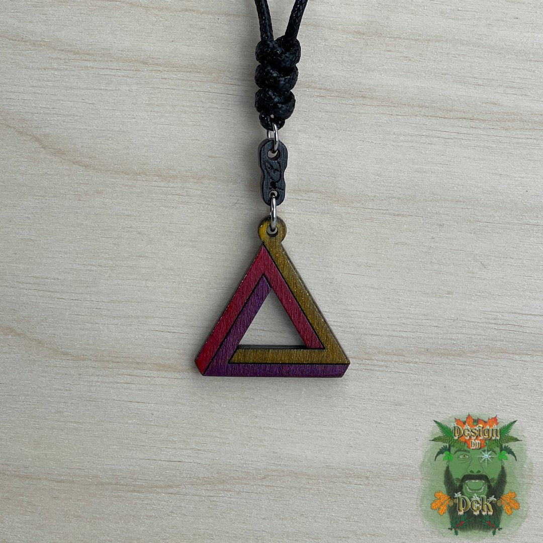 Adjustable Cord Necklace with Wooden Pendant (Impossible Triangle)
