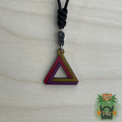 Adjustable Cord Necklace with Wooden Pendant (Impossible Triangle)