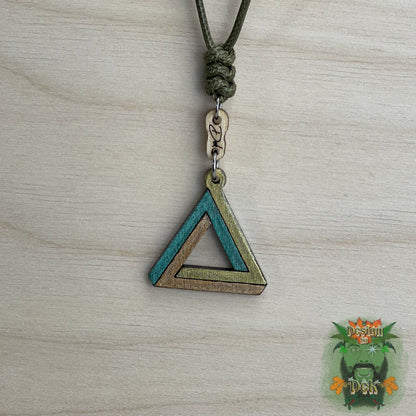 Adjustable Cord Necklace with Wooden Pendant (Impossible Triangle)