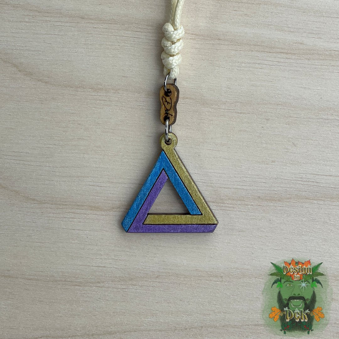 Adjustable Cord Necklace with Wooden Pendant (Impossible Triangle)