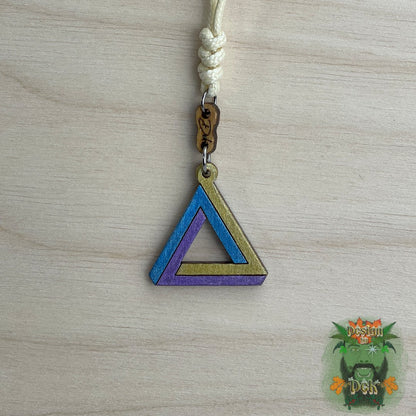 Adjustable Cord Necklace with Wooden Pendant (Impossible Triangle)