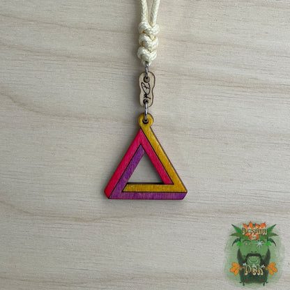 Adjustable Cord Necklace with Wooden Pendant (Impossible Triangle)