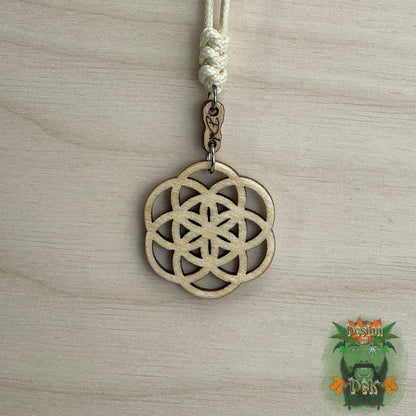 Adjustable Cord Necklace with Wooden Pendant (Seed of Life)