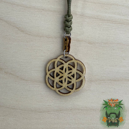 Adjustable Cord Necklace with Wooden Pendant (Seed of Life)