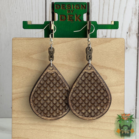 Wooden Teardrop Dangle Earrings - Birch (Mahogany-Stain)