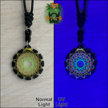 Adjustable Cord Necklace with Birch Wood Pendant (Round UV String Art Mandala - Fine) (Various Colors)