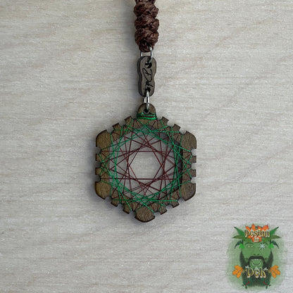 Adjustable Cord Necklace with Birch Wood Pendant (Hexagon String Art Mandala - Fine) (Various Colors)