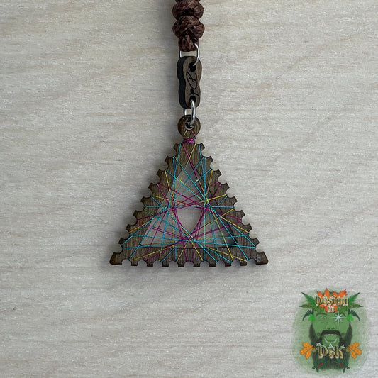 Adjustable Cord Necklace with Birch Wood Pendant (Triangle String Art Mandala - Fine) (Various Colors)