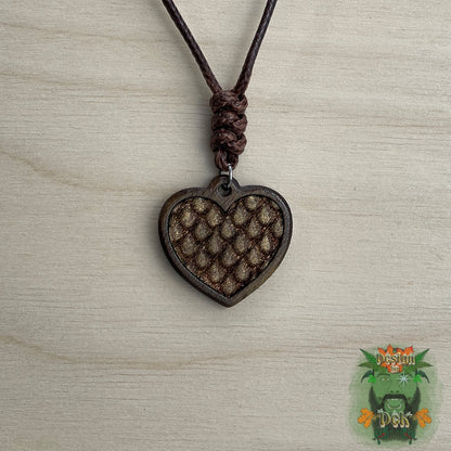 Adjustable Cord Necklace with Wooden Pendant (Dragon Heart)