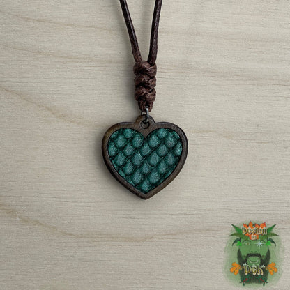 Adjustable Cord Necklace with Wooden Pendant (Dragon Heart)
