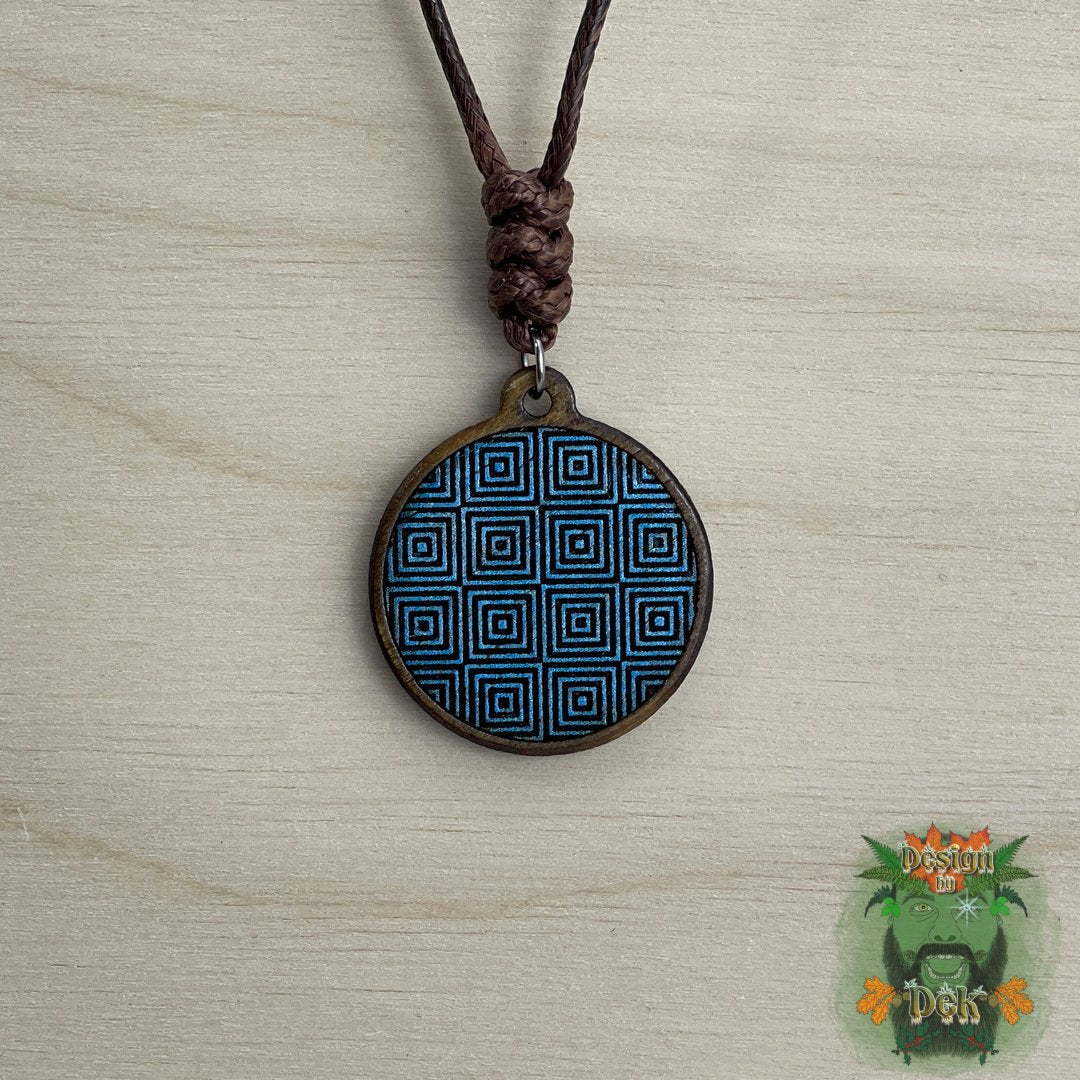 Adjustable Cord Necklace with Wooden Pendant (Square Illusion)