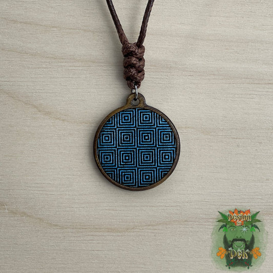 Adjustable Cord Necklace with Wooden Pendant (Square Illusion)
