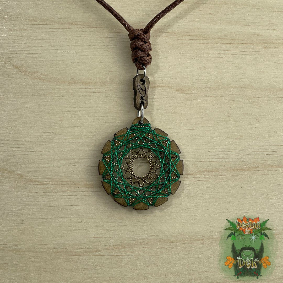 Adjustable Cord Necklace with Birch Wood Pendant (Round String Art Mandala - Med) (Various Colors)