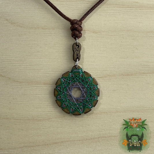 Adjustable Cord Necklace with Birch Wood Pendant (Round String Art Mandala - Med) (Various Colors)