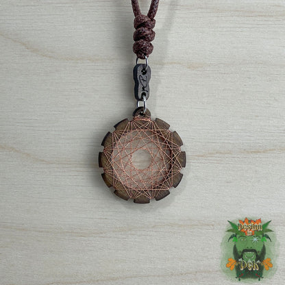 Adjustable Cord Necklace with Birch Wood Pendant (Round String Art Mandala - Fine) (Various Colors)