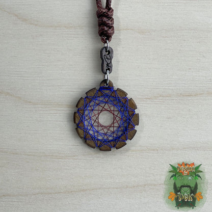 Adjustable Cord Necklace with Birch Wood Pendant (Round String Art Mandala - Fine) (Various Colors)